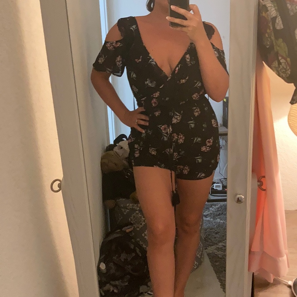 Floral Romper with Shoulder Cut Outs